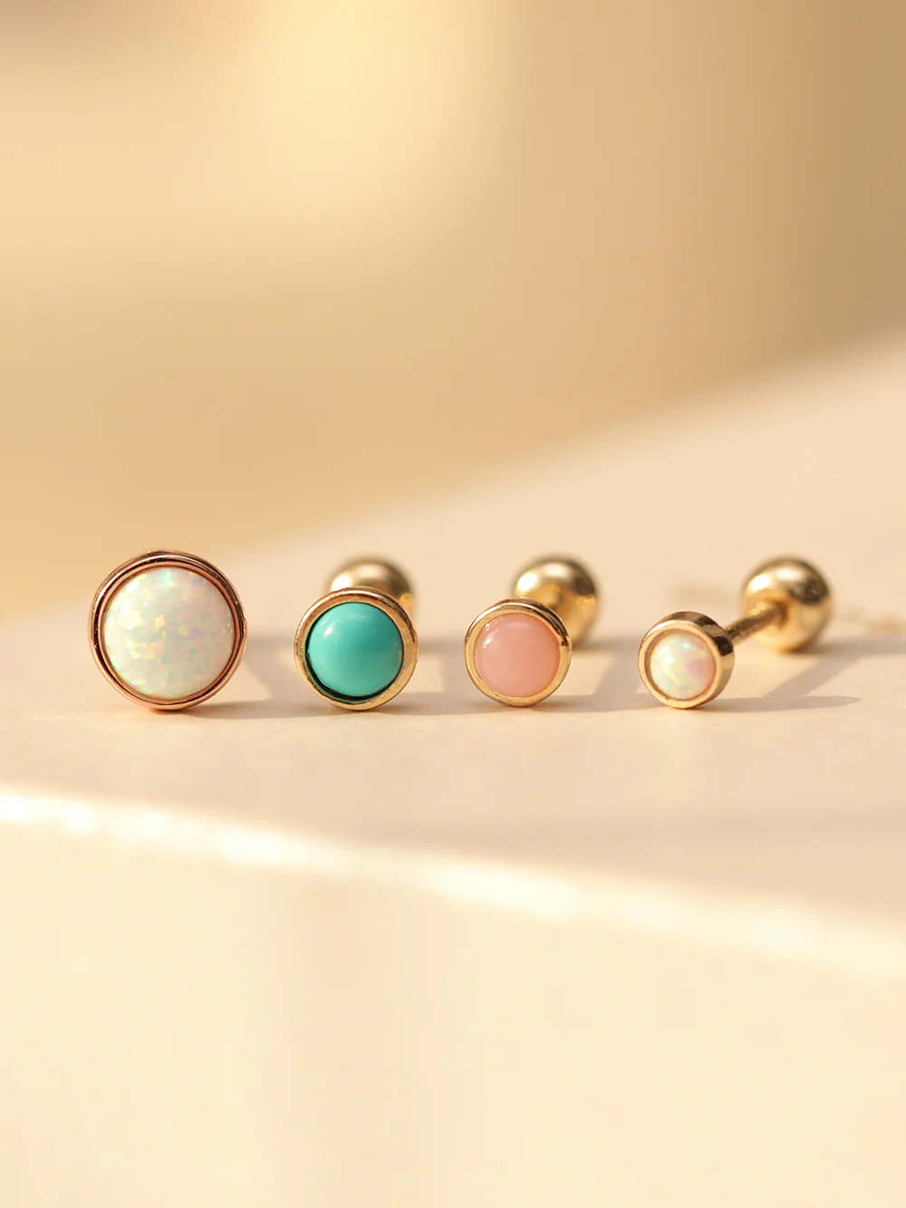 14K Gold Round Opal Earring 20G18G16G - Image 5