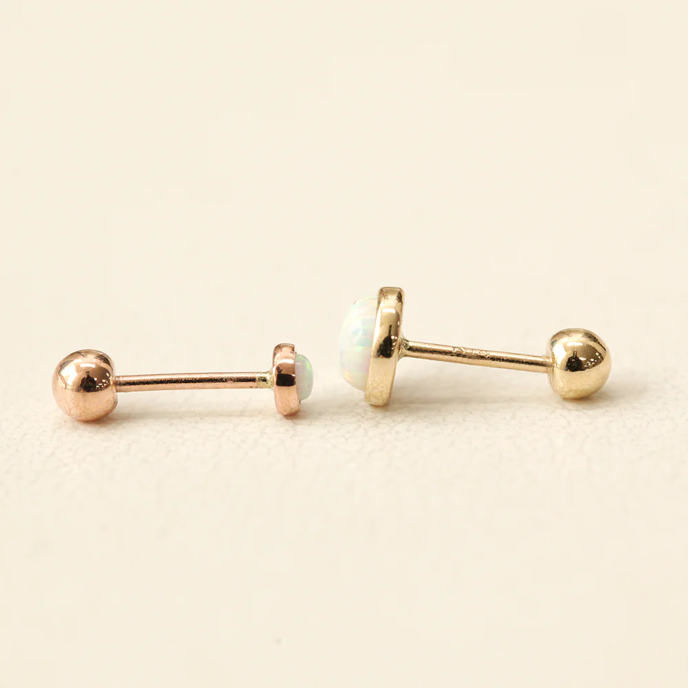 14K Gold Round Opal Earring 20G18G16G - Image 8