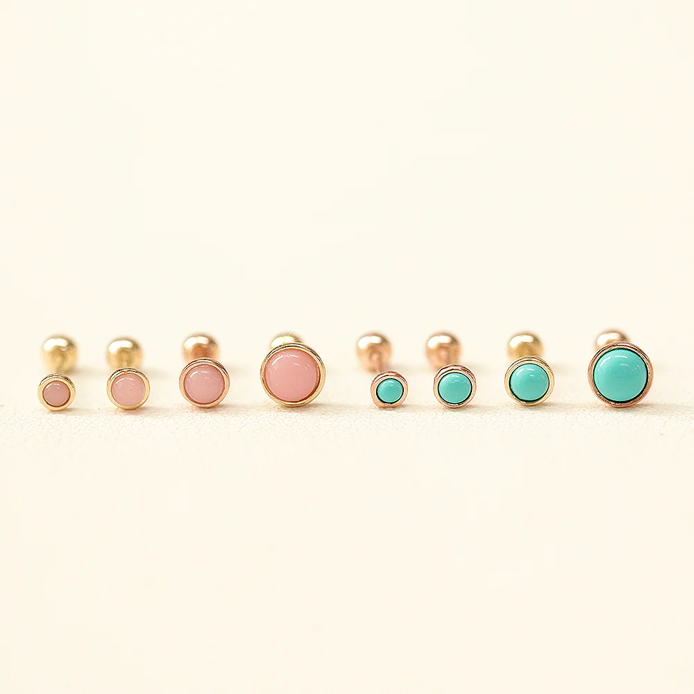 14K Gold Round Opal Earring 20G18G16G - Image 9