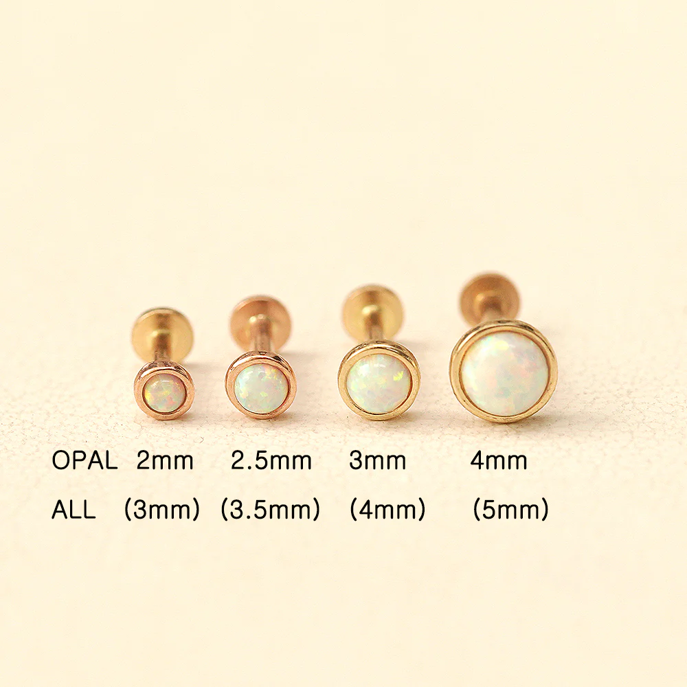 14K Gold Round Opal Internally Threaded Labret Piercing 18G16G - Image 13