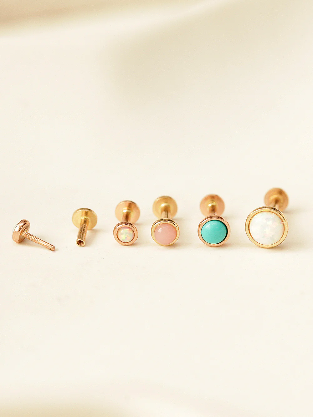 14K Gold Round Opal Internally Threaded Labret Piercing 18G16G - Image 2