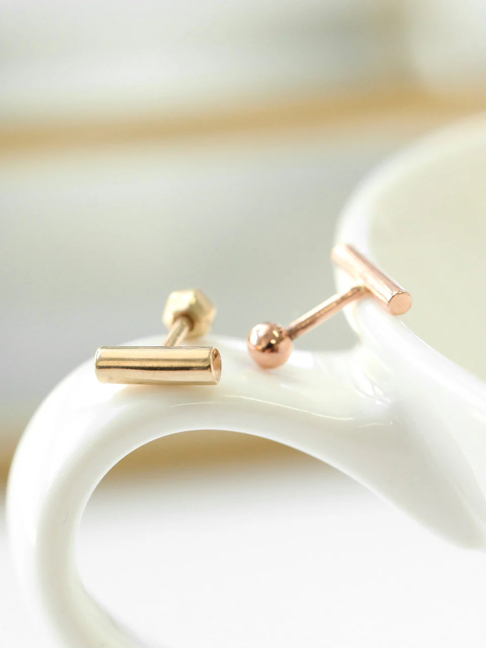 14K Gold Round stick cartilage earring 18g16g - Image 2
