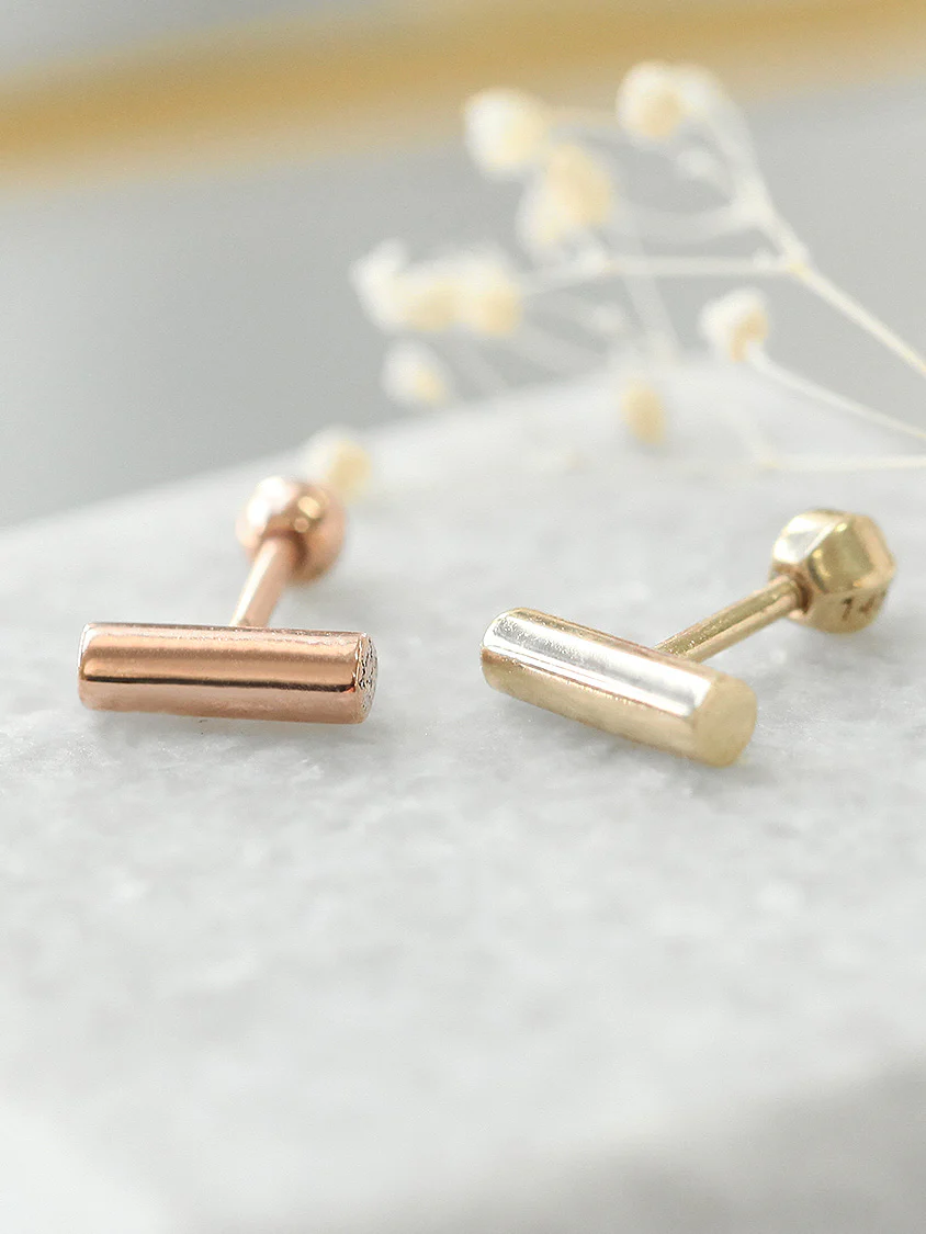 14K Gold Round stick cartilage earring 18g16g - Image 3