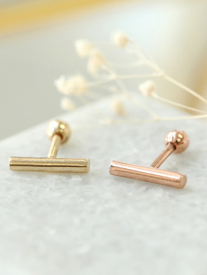 14K Gold Round stick cartilage earring 18g16g - Image 4