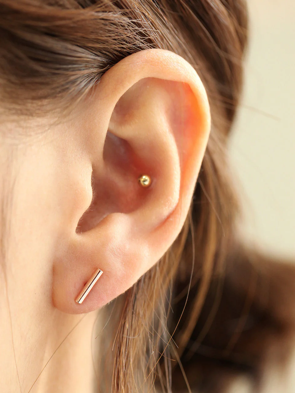 14K Gold Round stick cartilage earring 18g16g - Image 6