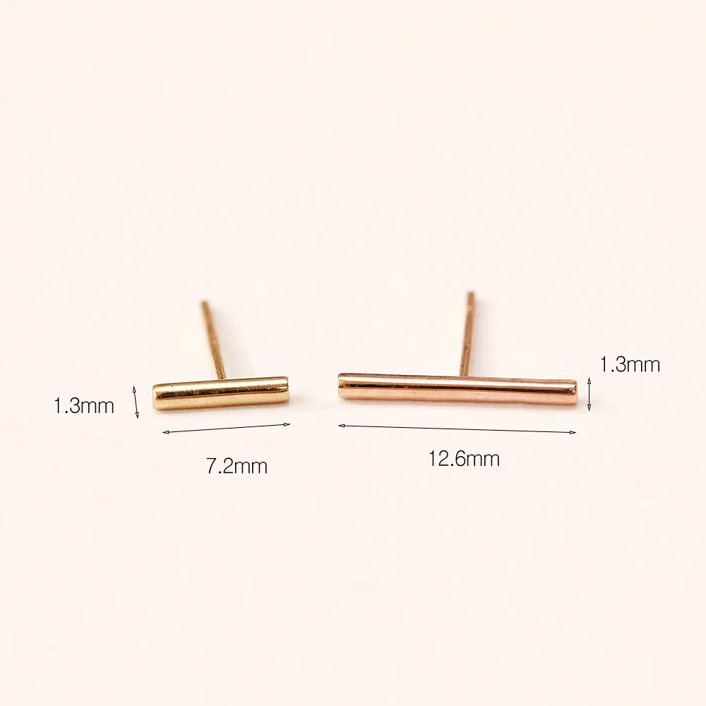 14K Gold Round Stick Stud Earring - Image 6