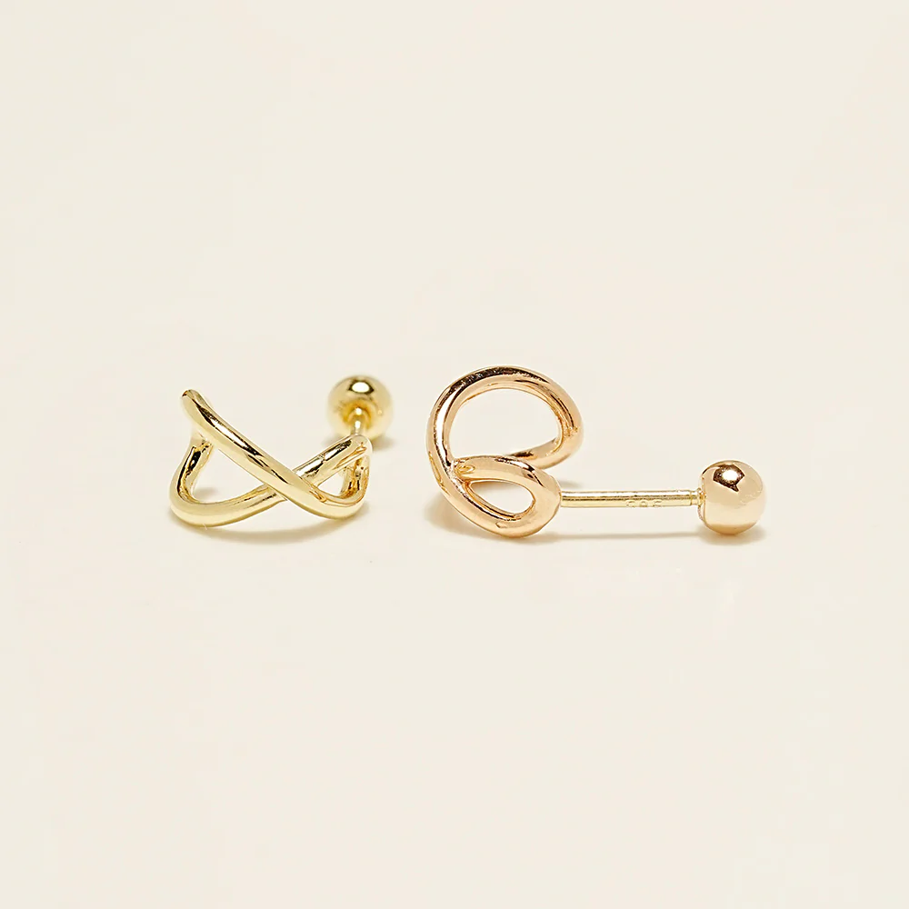 14K Gold Roundy Cross Ring Cartilage Earring 20G18G16G - Image 11