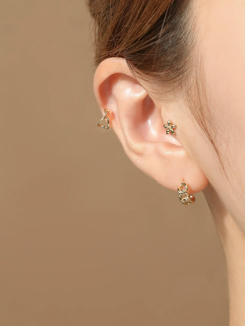 14K Gold Roundy Cross Ring Cartilage Earring 20G18G16G - Image 8