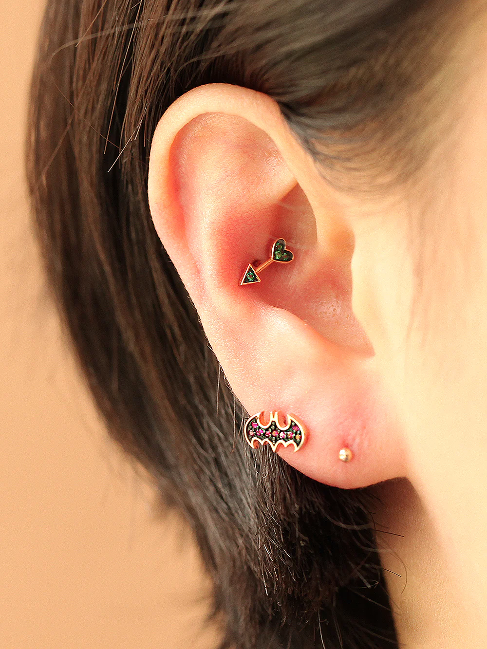 14K Gold Ruby Bat Cartilage Earring 18G16G - Image 5