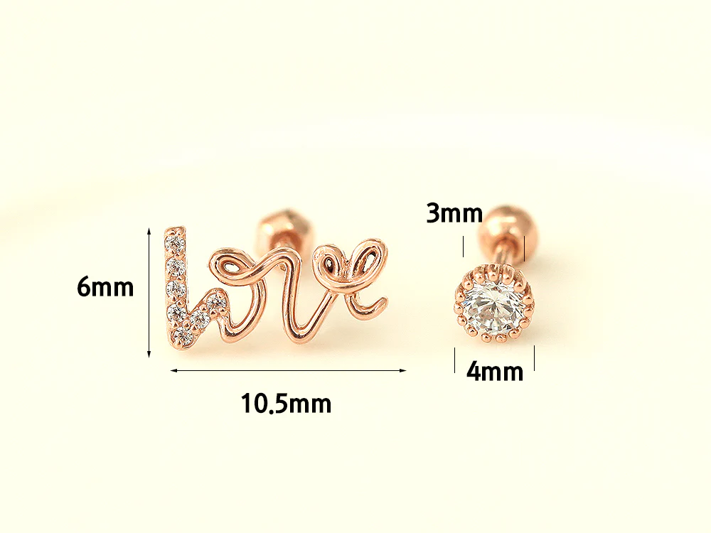 14K Gold Ruby Love and Round CZ Cartilage Earring 18G16G - Image 9