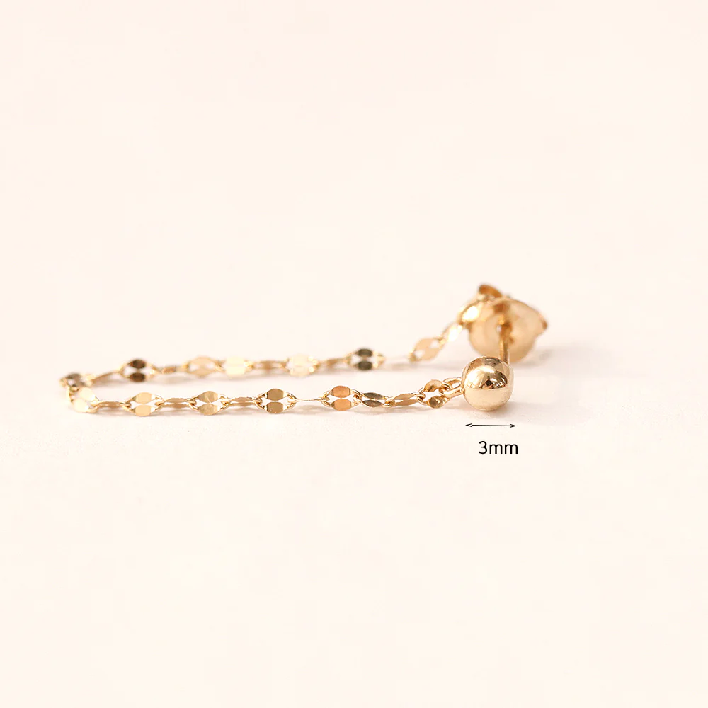 14K Gold Shine Chain Drop Ball Earring - Image 10