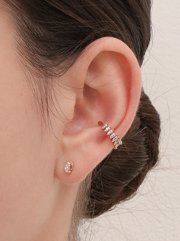 14K Solid Gold Shine Crystal Inner Conch Ear Cuff - Image 6