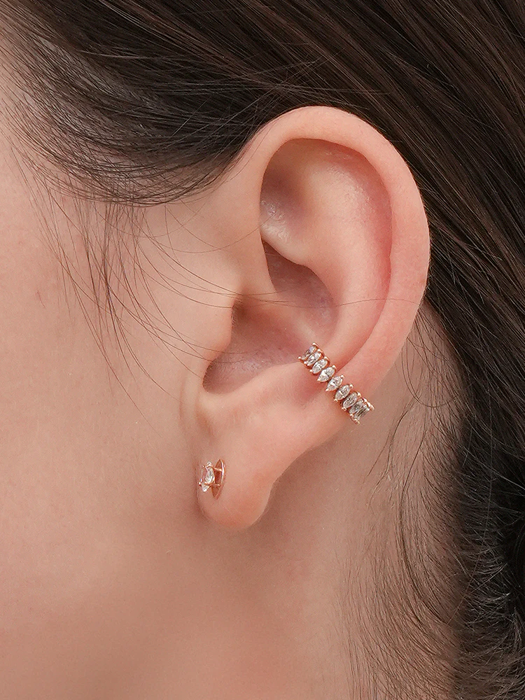 14K Solid Gold Shine Crystal Inner Conch Ear Cuff - Image 8