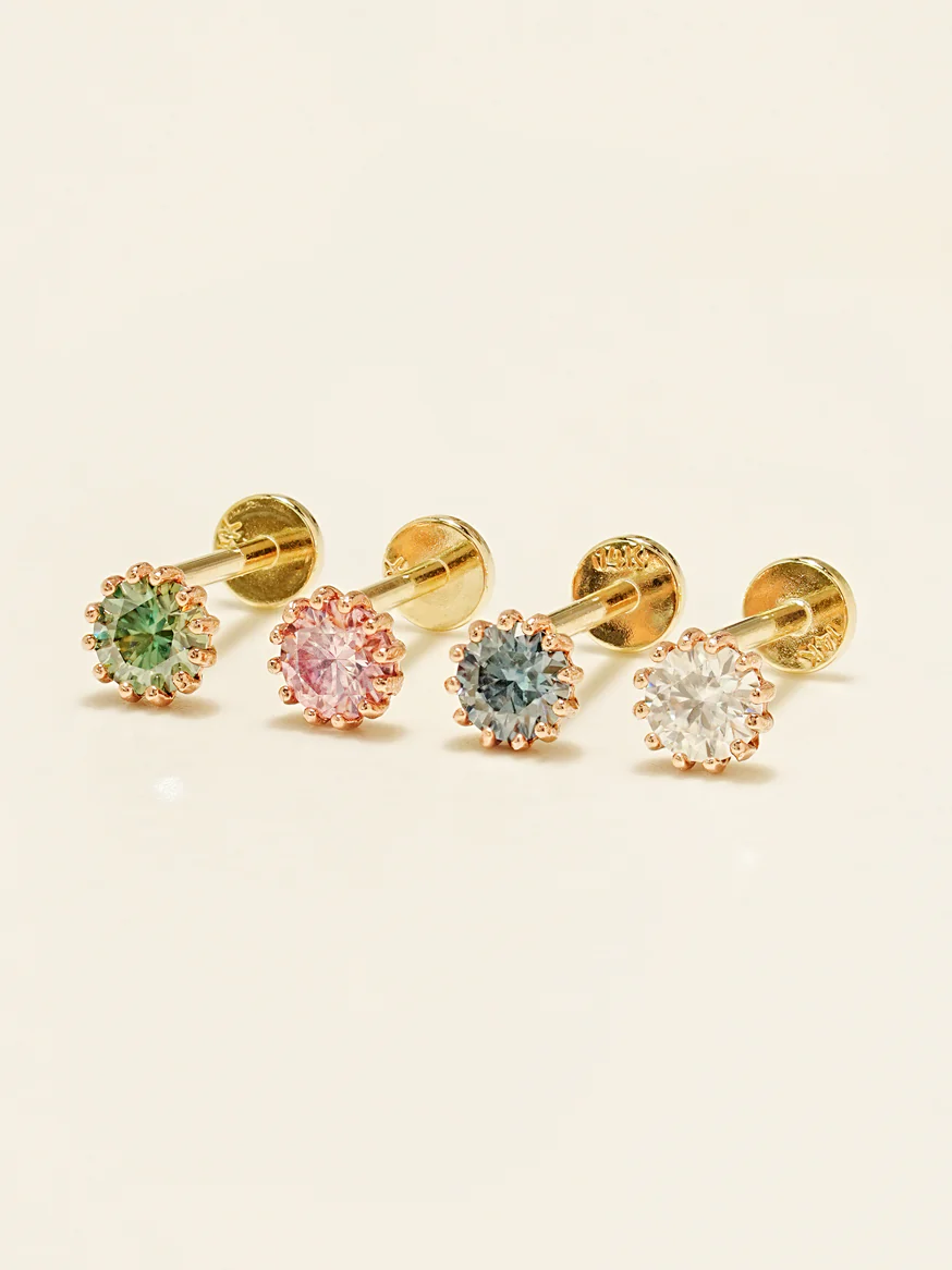 14K Gold Shining Moissanite Internally Threaded Labret Piercing 20G18G16G