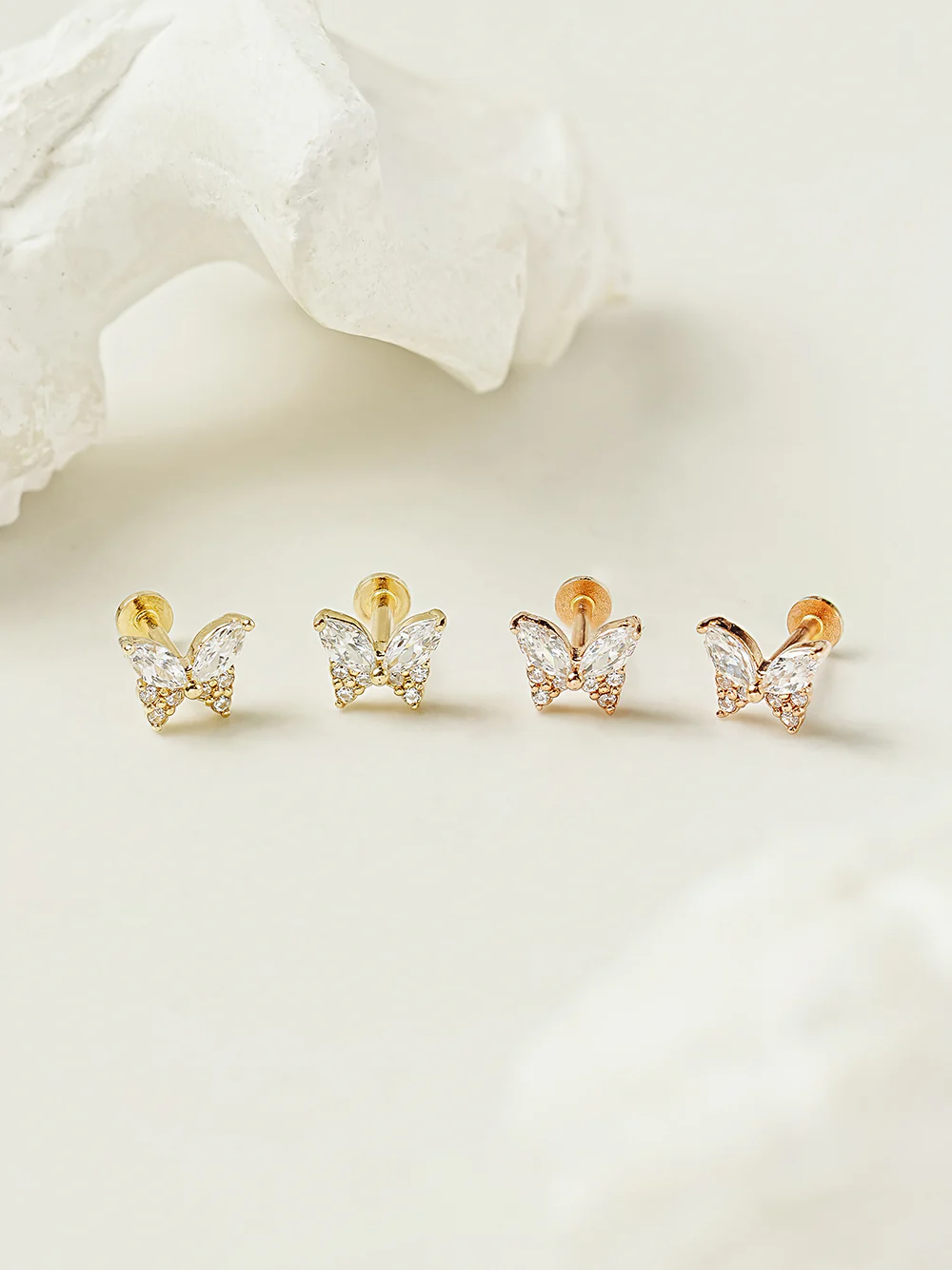 14K Gold Shiny Butterfly Internally Threaded Labret Piercing 18G16G - Image 5