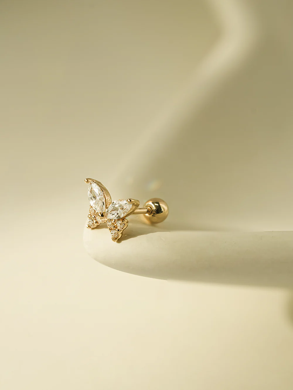 14K Gold Shiny Cubic Butterfly Cartilage Earring 20G18G16G - Image 7