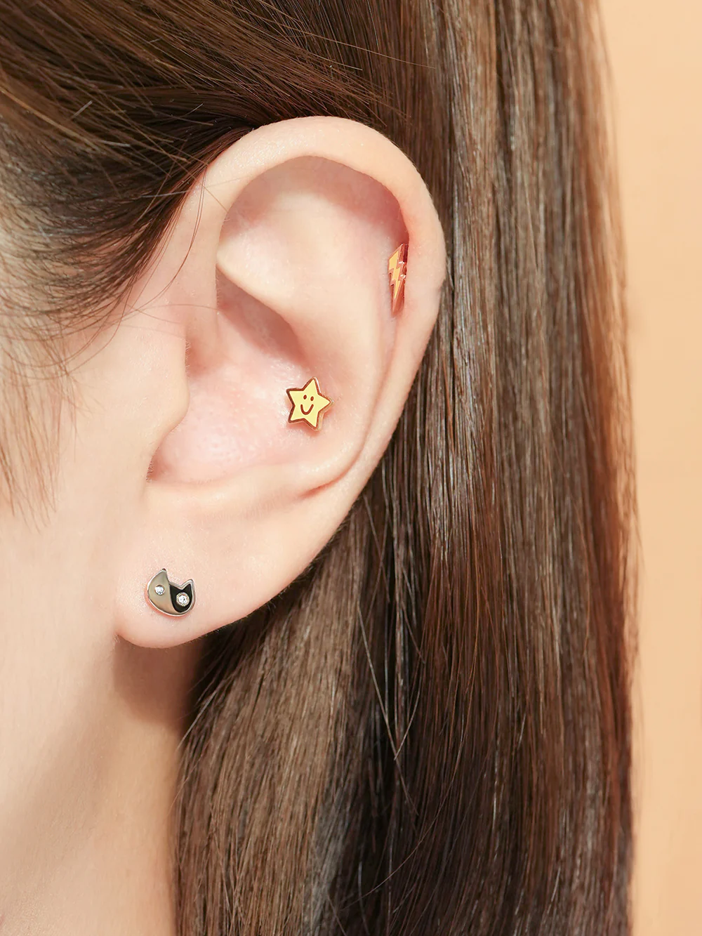 14K Gold Siamese Cat Cartilage Earring 20G - Image 4