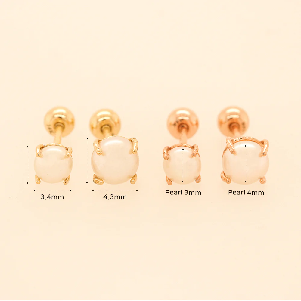 14K Gold Simple 4 Prongs Fresh Water Pearl Piercing Earring 20G18G16G - Image 14