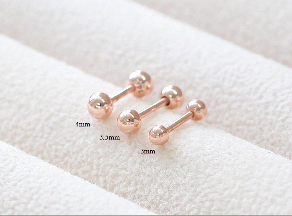14K Gold Simple Ball Cartilage Earring 18G16G - Image 11