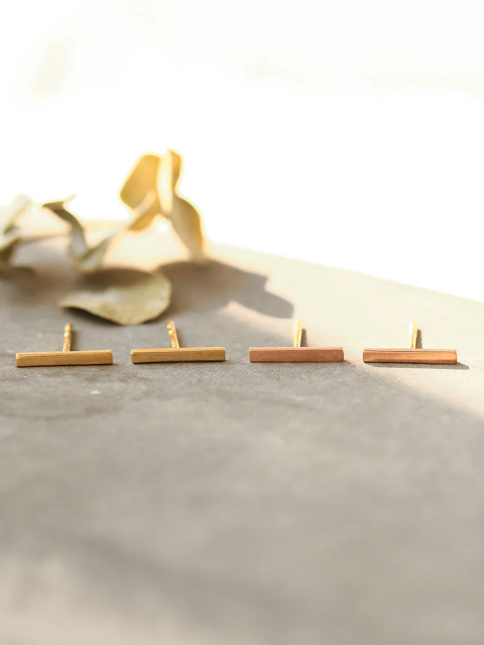 14K Gold Simple Bar Stud Earring - Image 3