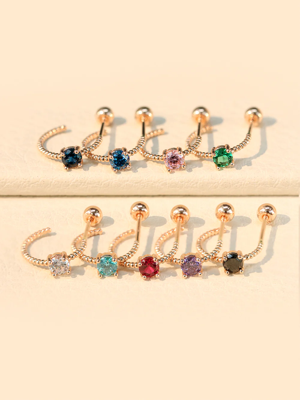14K Gold Simple Cubic Half Ring Cartilage Earring 20G18G16G