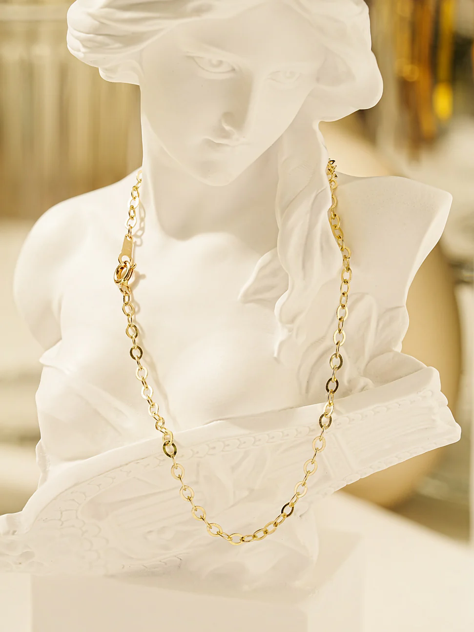 14K Gold Simple Flat Cable Chain Bracelet Anklet - Image 10