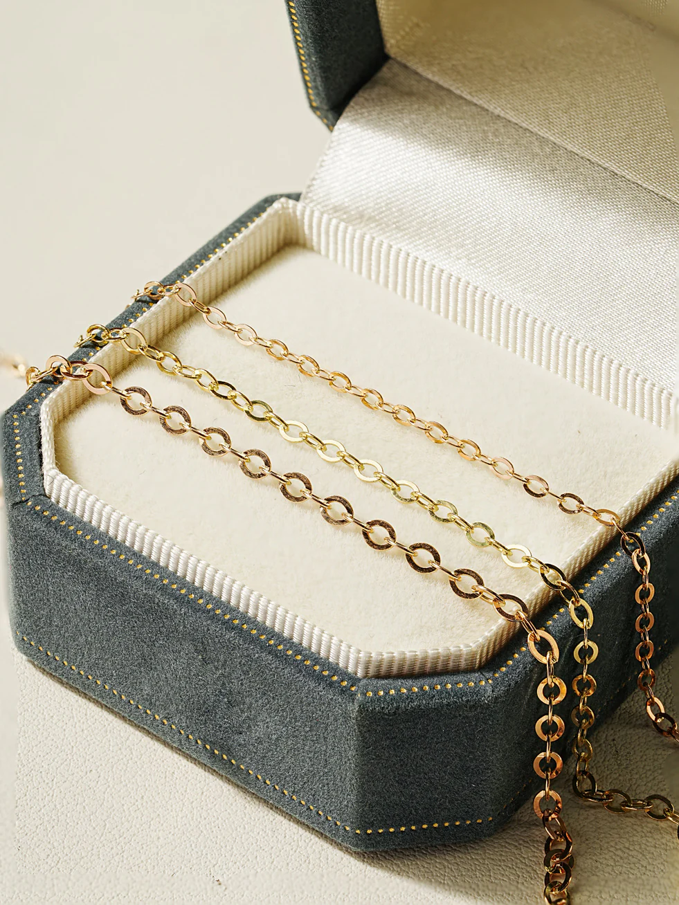 14K Gold Simple Flat Cable Chain Bracelet Anklet - Image 11