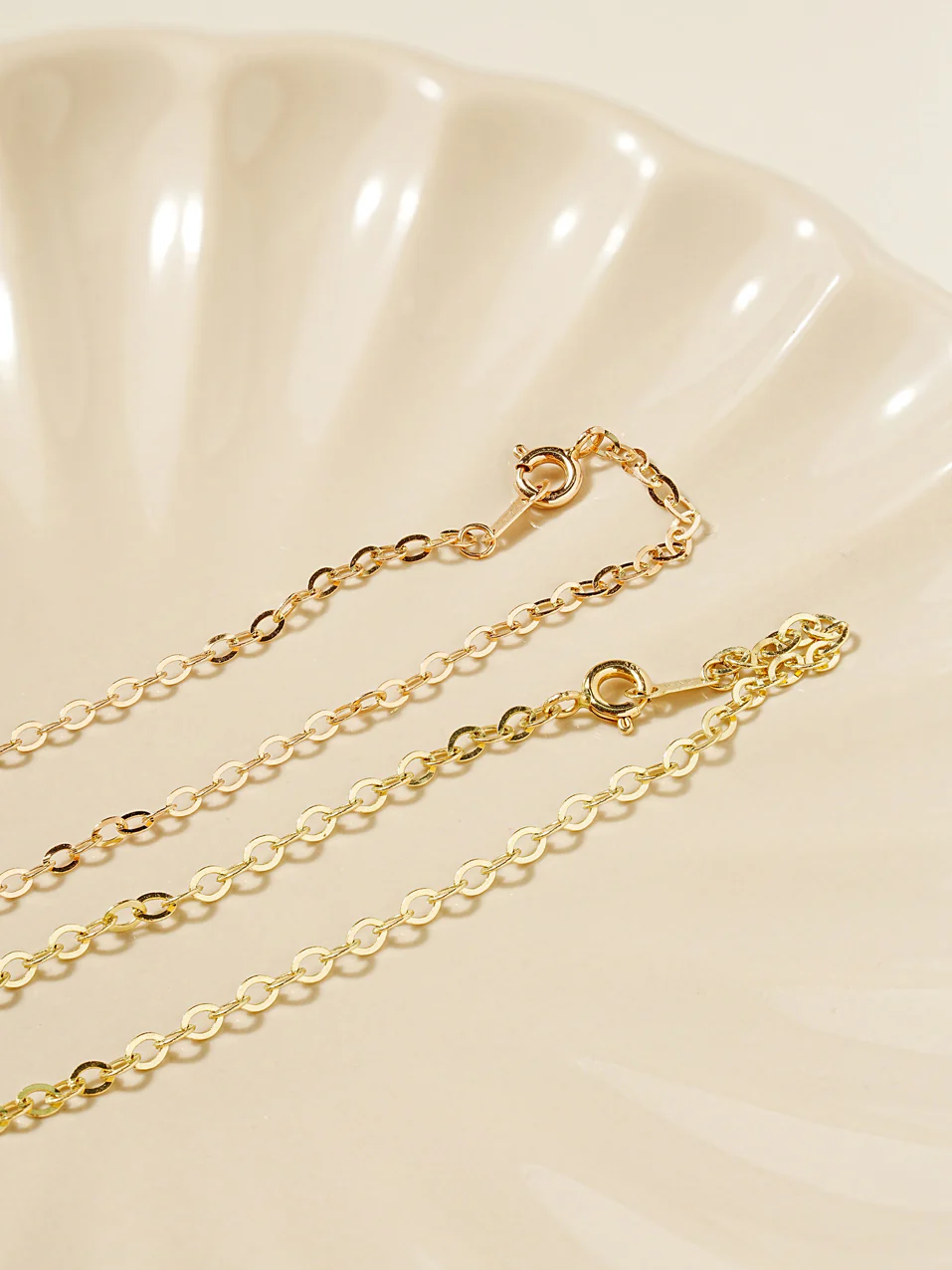 14K Gold Simple Flat Cable Chain Bracelet Anklet - Image 12