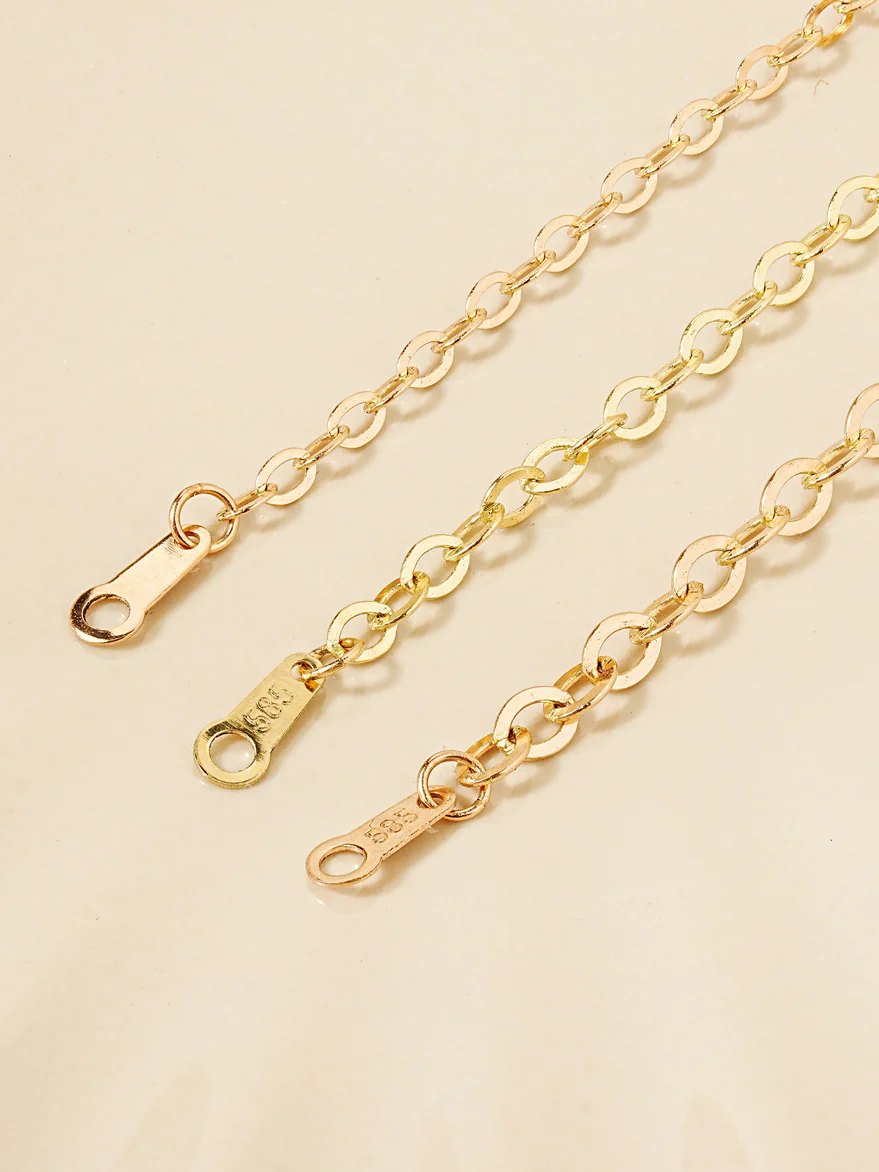 14K Gold Simple Flat Cable Chain Bracelet Anklet - Image 13