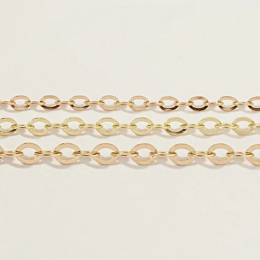 14K Gold Simple Flat Cable Chain Bracelet Anklet - Image 17