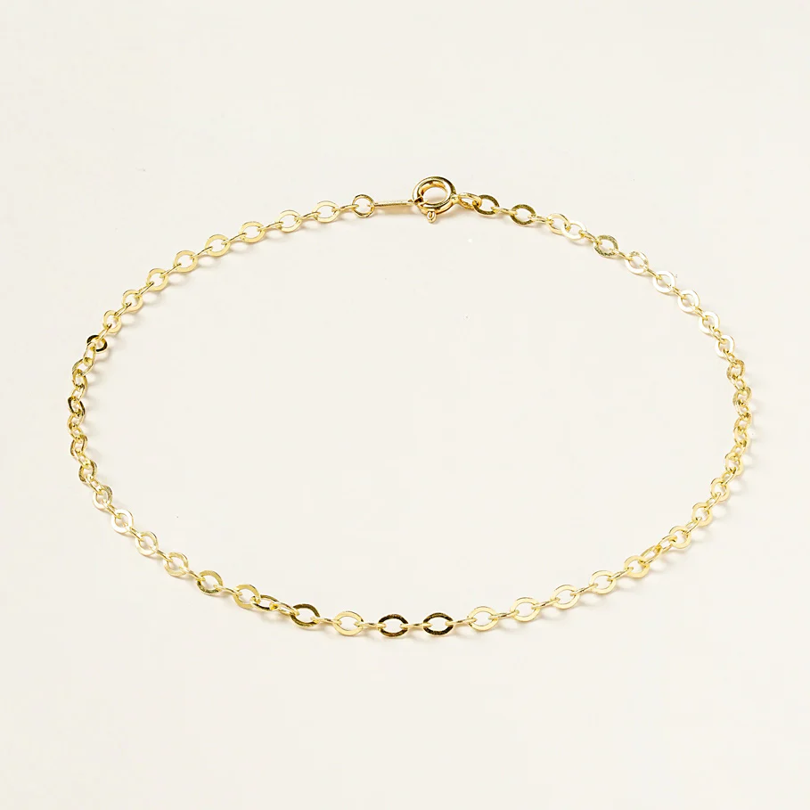 14K Gold Simple Flat Cable Chain Bracelet Anklet - Image 18