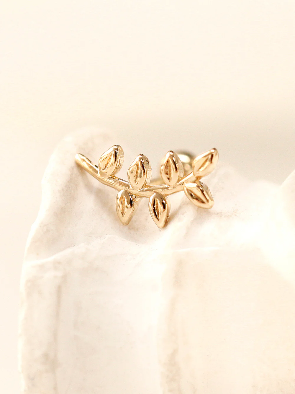 14K Gold Simple Leaf Cartilage Earring 20G18G16G - Image 8