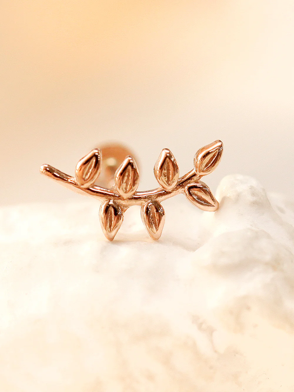 14K Gold Simple Leaf Internally Threaded Labret Piercing 18G16G - Image 10
