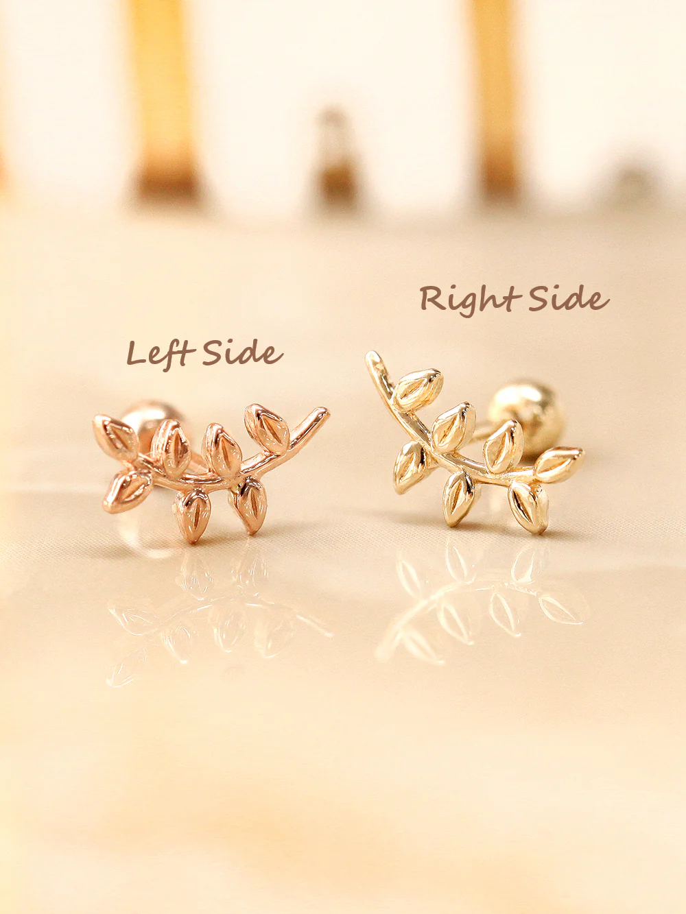 14K Gold Simple Leaf Internally Threaded Labret Piercing 18G16G - Image 12