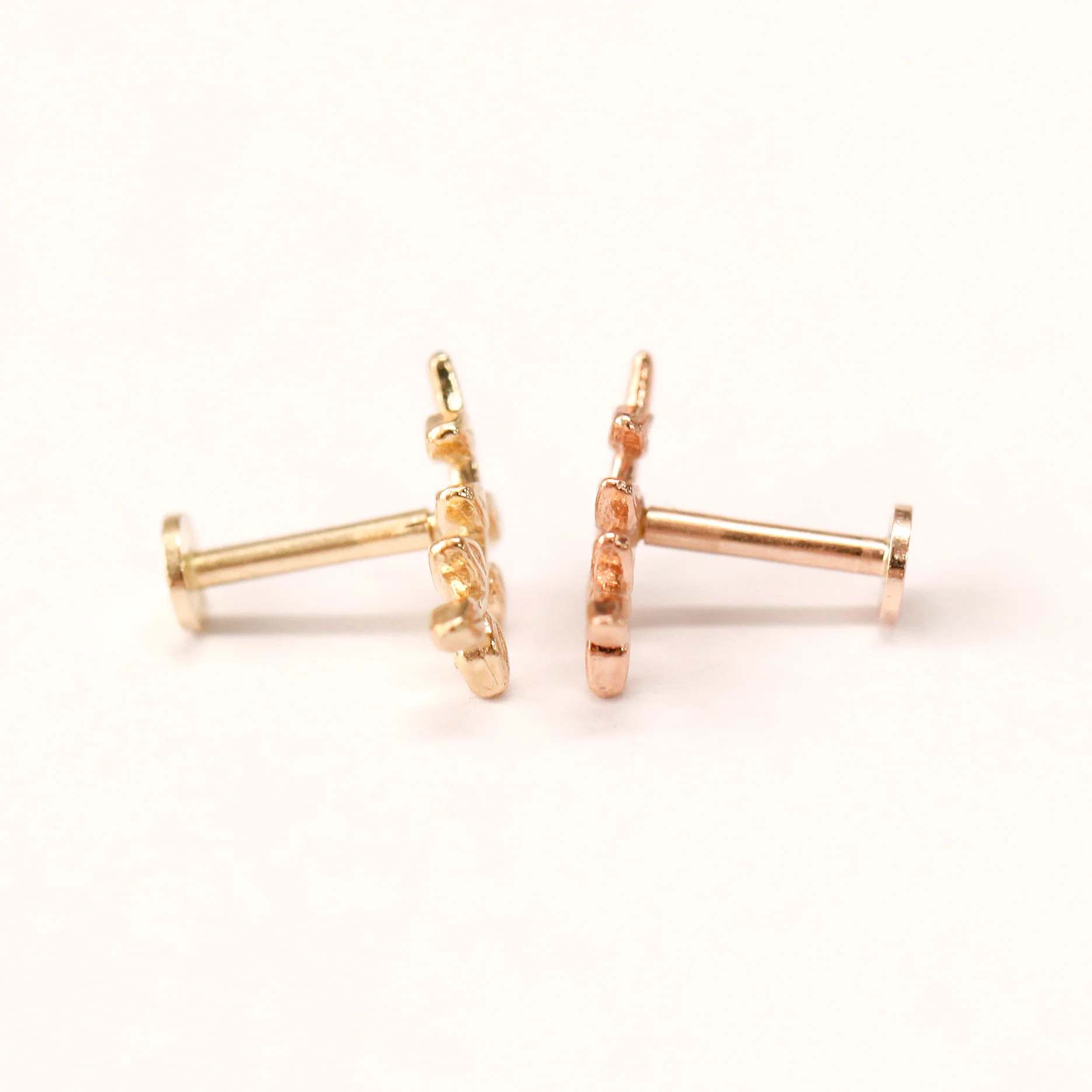 14K Gold Simple Leaf Internally Threaded Labret Piercing 18G16G - Image 13