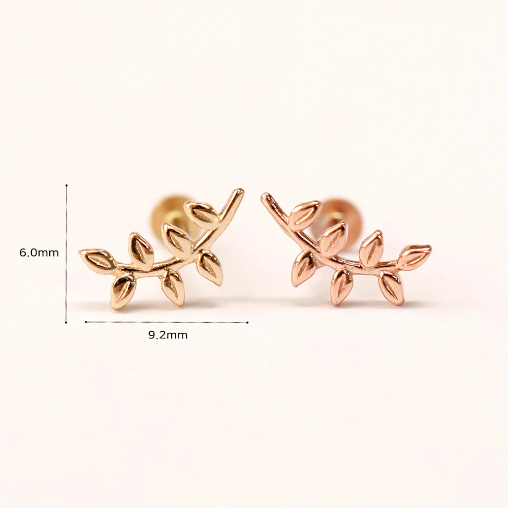 14K Gold Simple Leaf Internally Threaded Labret Piercing 18G16G - Image 14