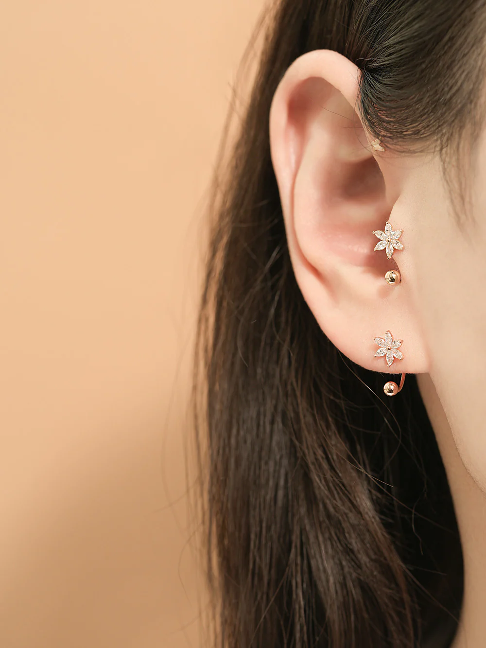 14K Gold 6 Petal Flower Curve Piercing 20G - Image 5