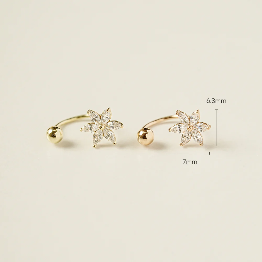 14K Gold 6 Petal Flower Curve Piercing 20G - Image 7
