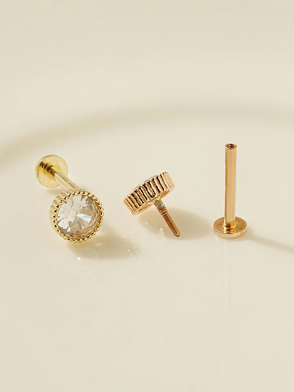14K Gold Simple Round Internally Threaded Labret Piercing 18G16G - Image 11
