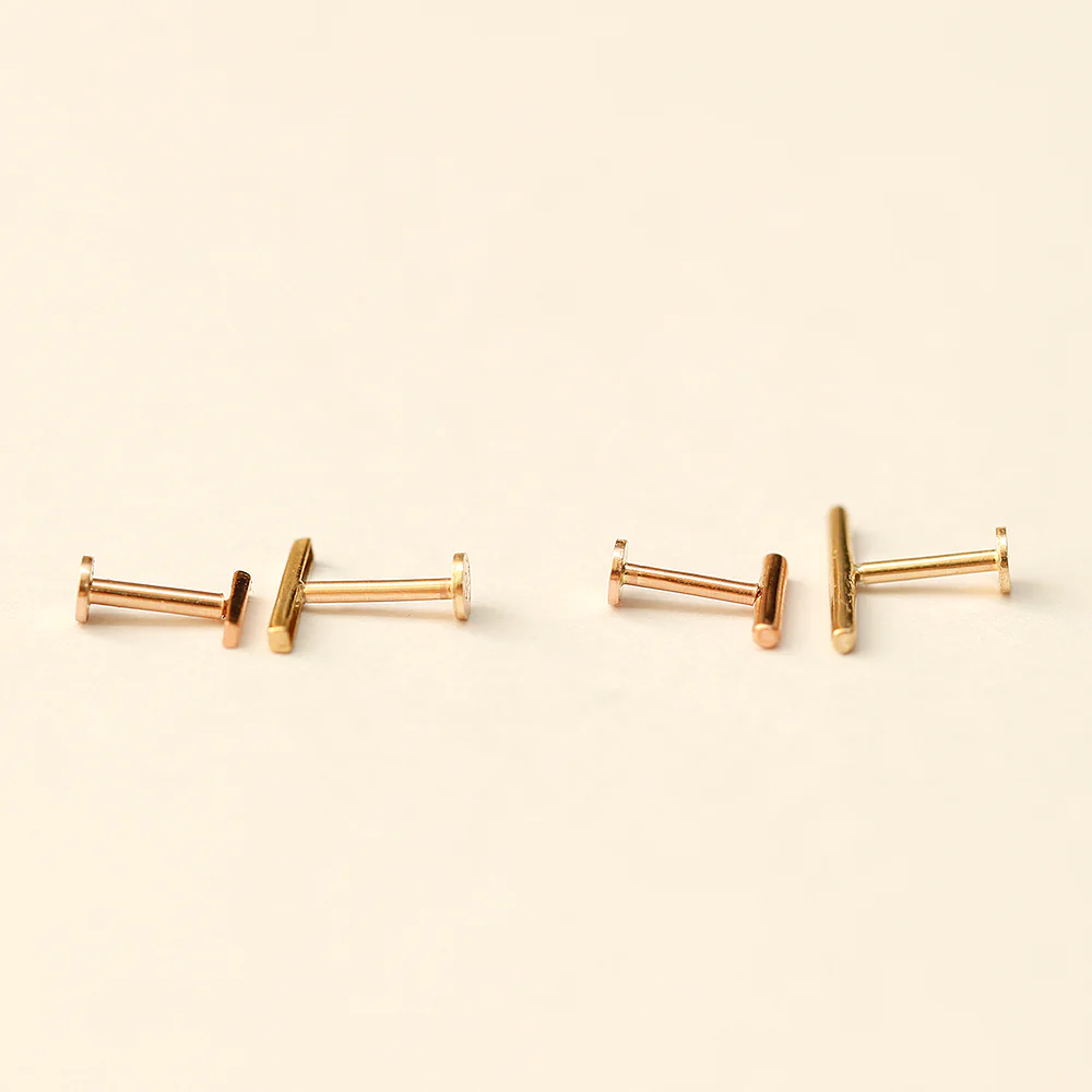14K Gold Simple Stick Internally Threaded Labret Piercing 18G16G - Image 11