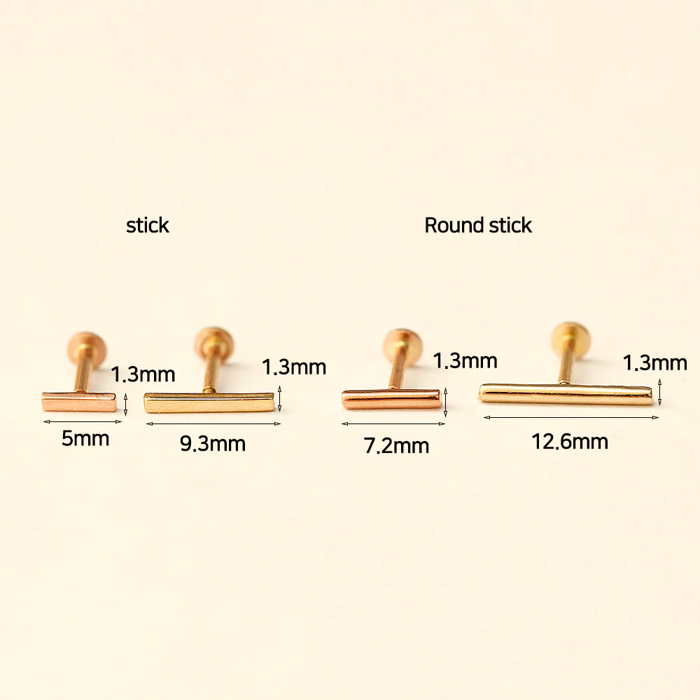 14K Gold Simple Stick Internally Threaded Labret Piercing 18G16G - Image 12