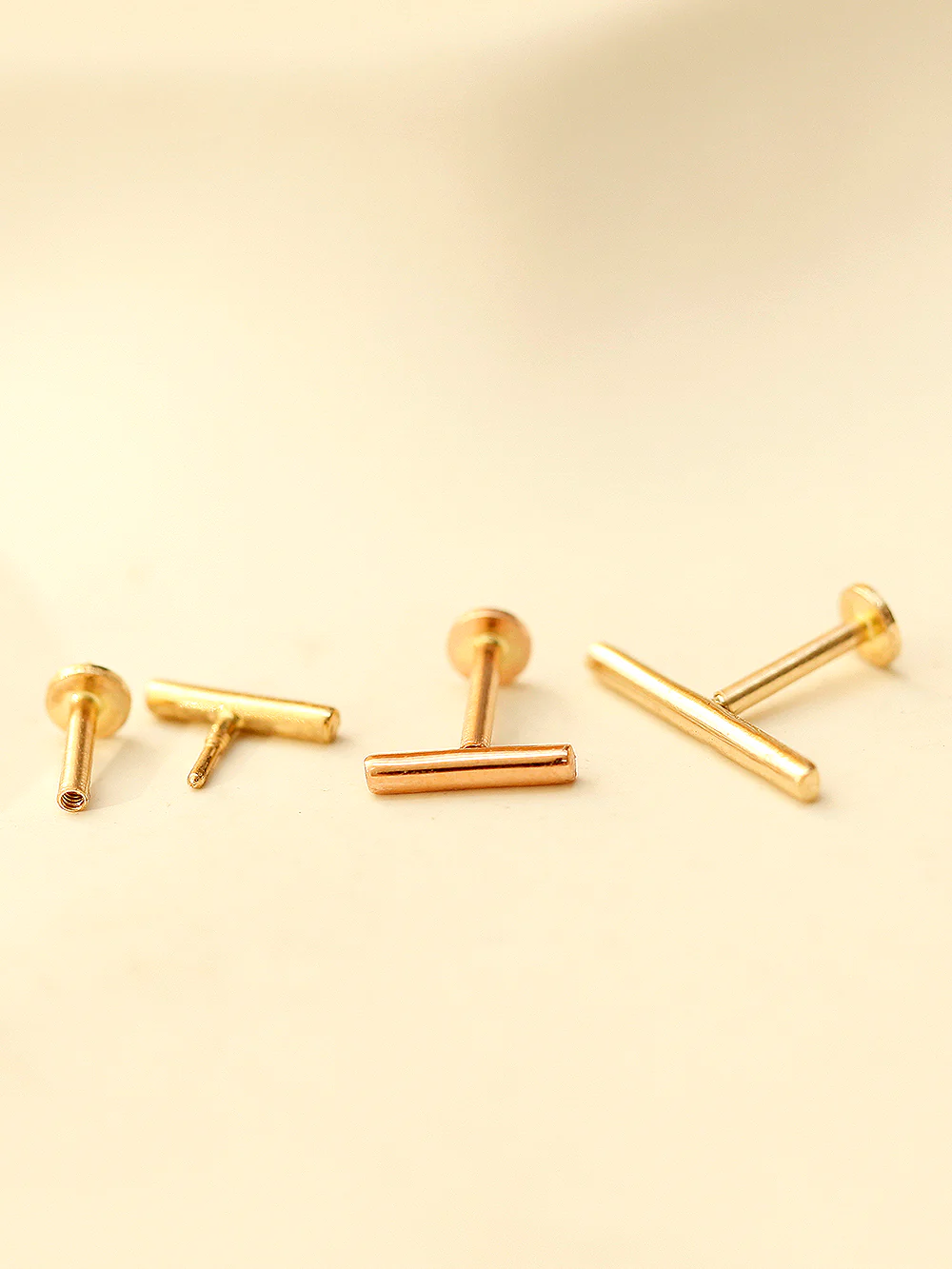 14K Gold Simple Stick Internally Threaded Labret Piercing 18G16G - Image 5