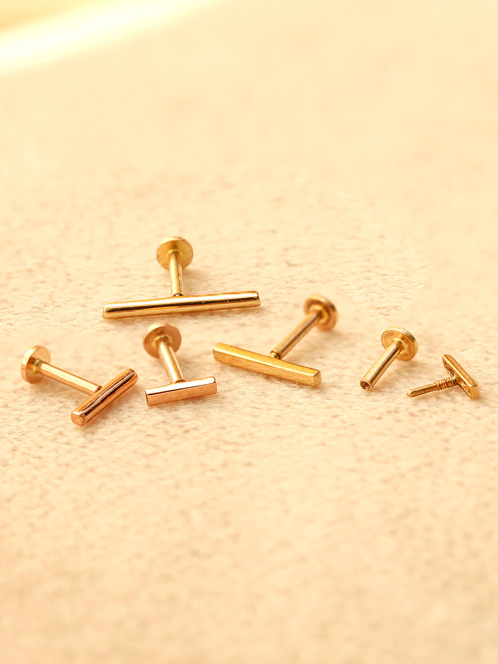 14K Gold Simple Stick Internally Threaded Labret Piercing 18G16G - Image 7