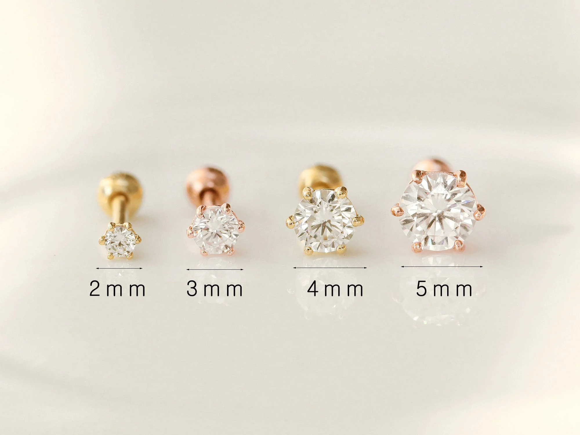 14K Gold Six Leg Cubic Cartilage Earring 2mm 3mm 4mm 5mm 18G16G - Image 10