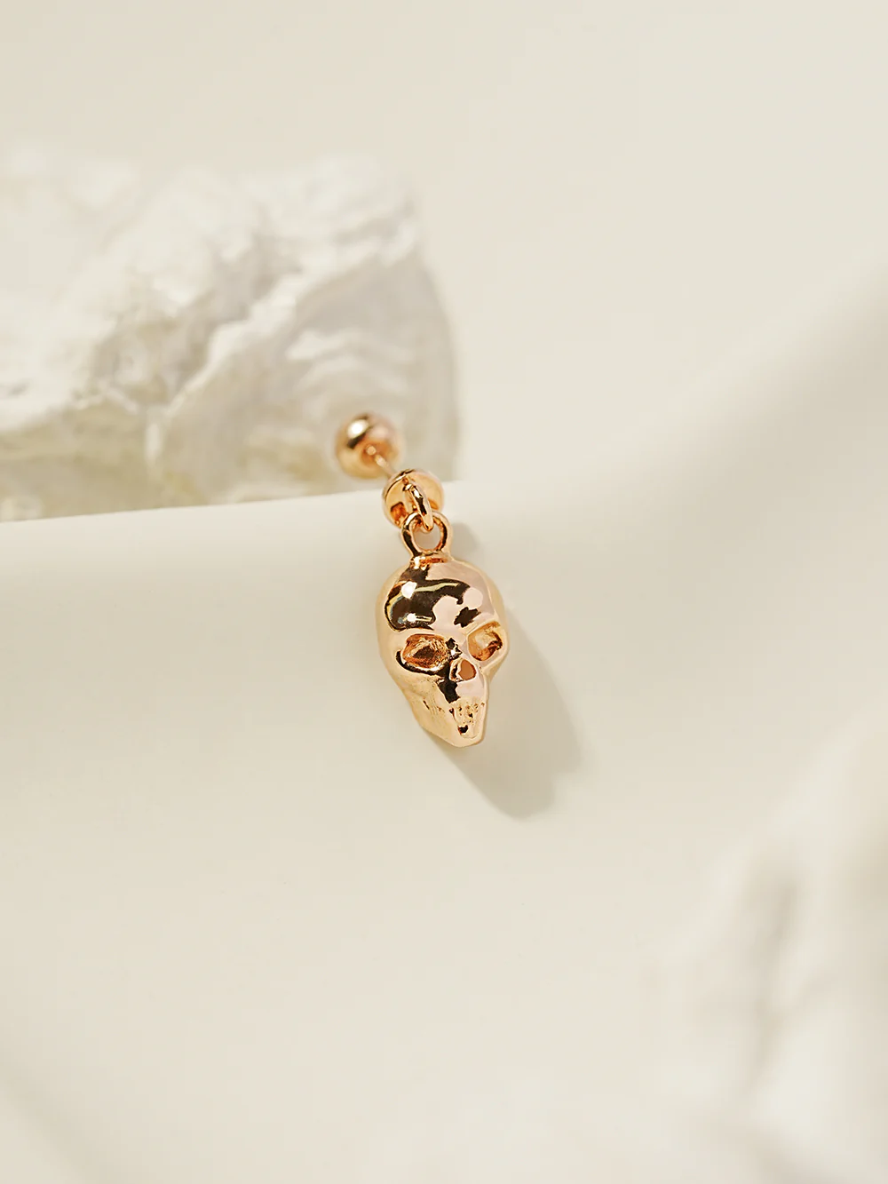 14K Gold Skull Drop Cartilage Earring 20G18G16G - Image 3