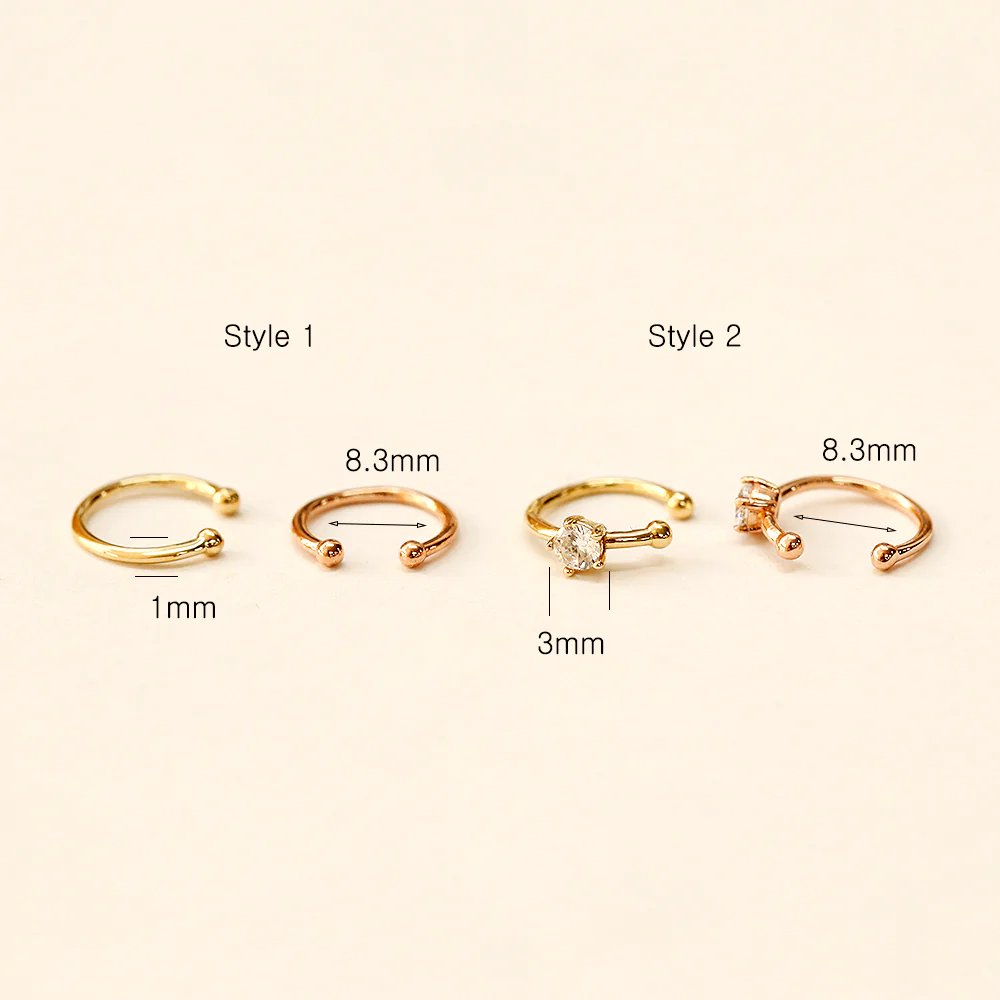 14K Gold Slim Plain Color Cubic Ear Cuff - Image 13