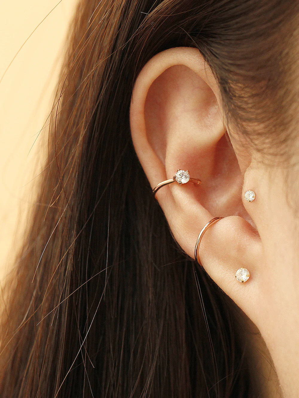 14K Gold Slim Plain Color Cubic Ear Cuff - Image 2