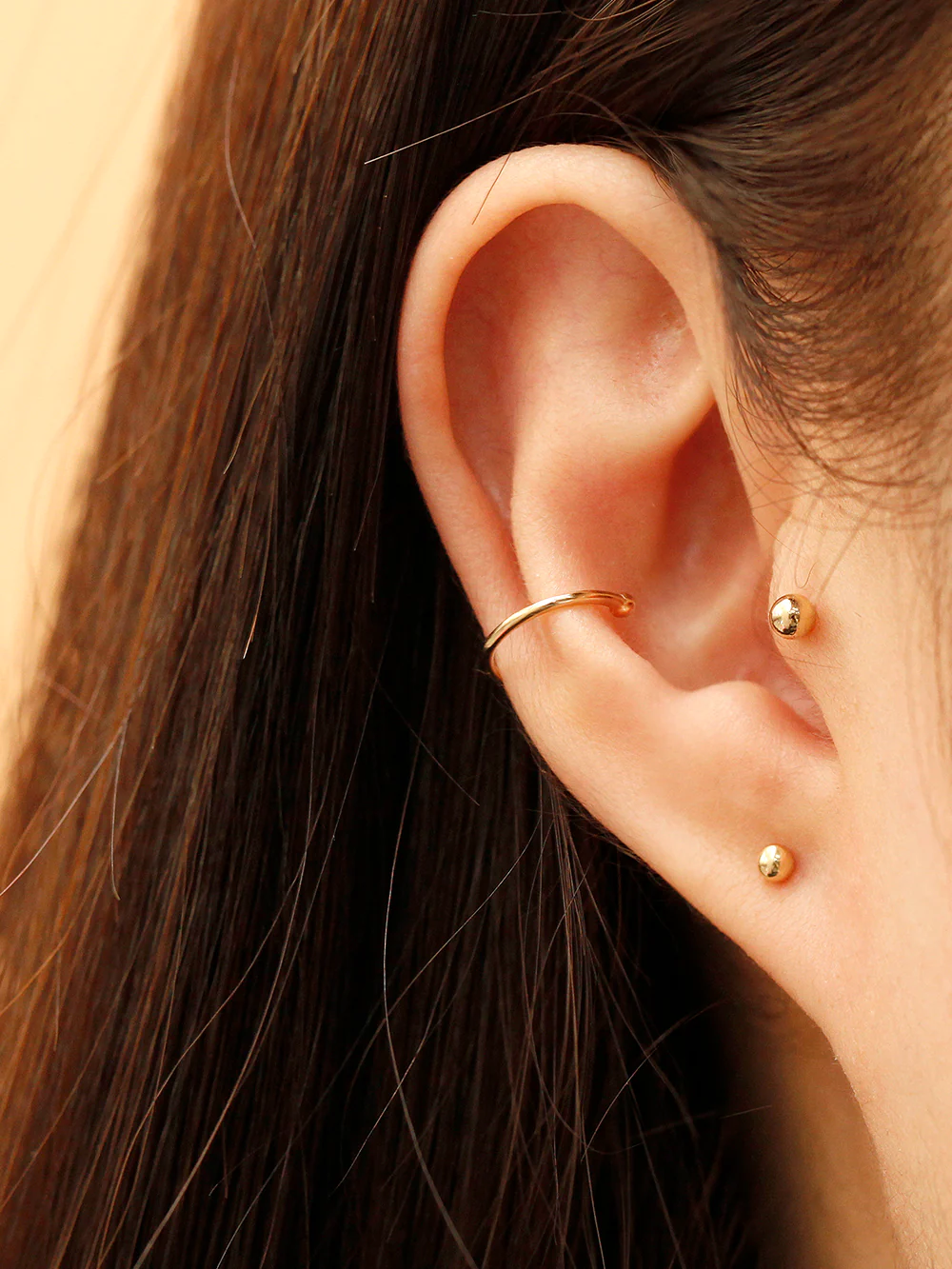 14K Gold Slim Plain Color Cubic Ear Cuff - Image 4