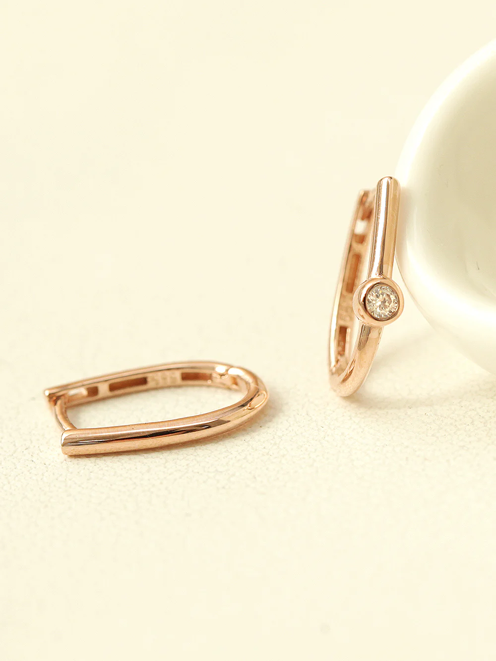 14K Gold Slim Plain & Cubic Hoop Earring - Image 7