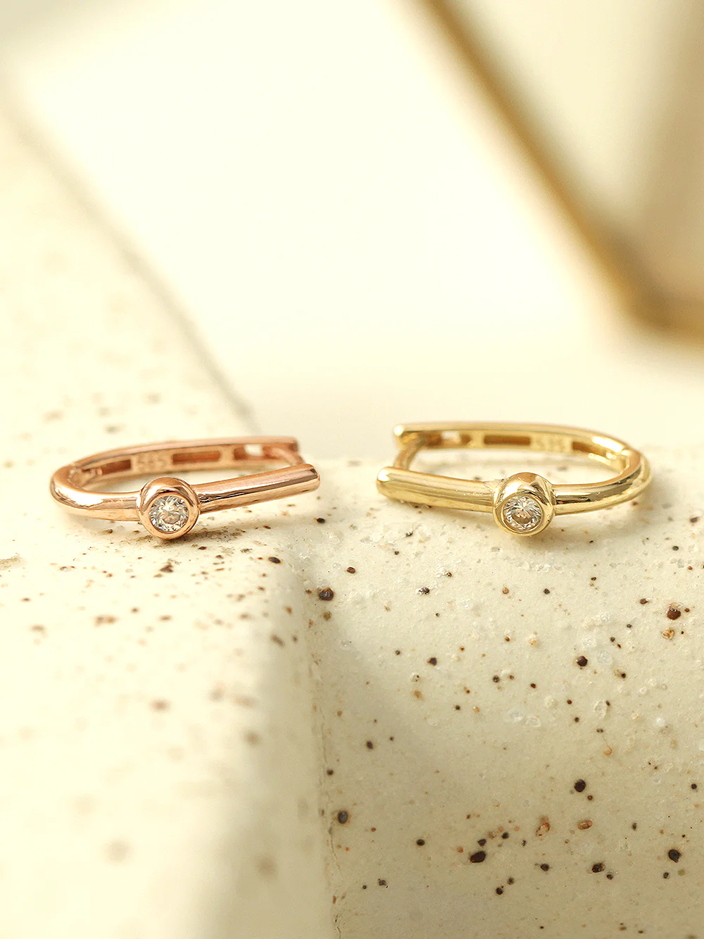 14K Gold Slim Plain & Cubic Hoop Earring - Image 8